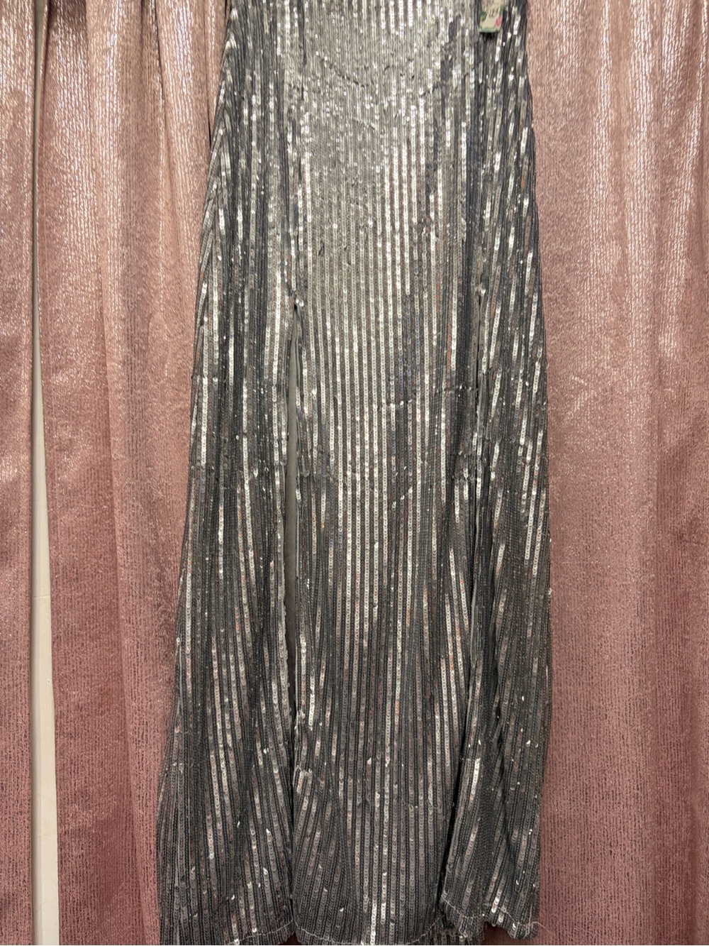 Metallic Silver Pleated Maxi Skirt